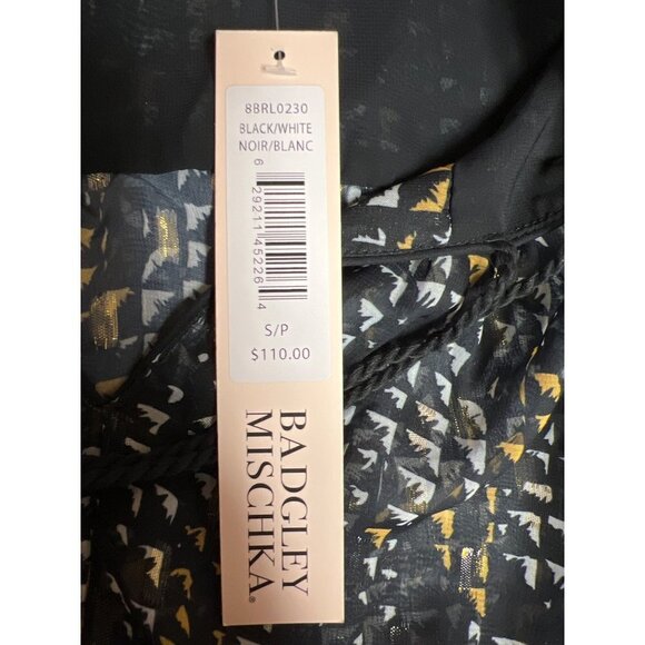 NEW! Badgley Mischka Black White Sheer Button Tassle Blouse Women's Small - Picture 8 of 10